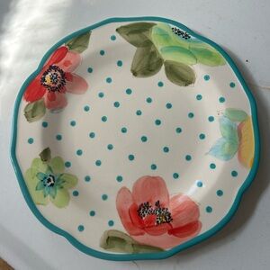 Pioneer Woman Vintage Bloom 10.5" Dinner Plate - Turquoise Floral Polka Dot